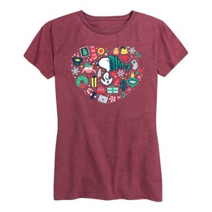 Women's - Peanuts - Snoopy Holiday Icons Heart Short Sleeve Graphic T-Shirt - 1 of 4