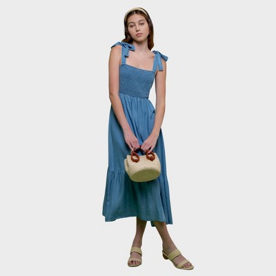 August Sky Women's Sleeveless Non-functional Self Tie Midi Dress