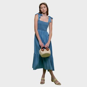 August Sky Women's Sleeveless Non-functional Self Tie Midi Dress - 1 of 4