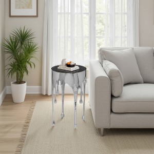 Royal Hampton Side End Table | 24.75 Inch Round Glass Top | Melting Drip Design | Silver - 1 of 1
