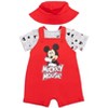 Disney Mickey Mouse Baby French Terry Short Overalls T-Shirt and Hat 3 Piece Outfit Set Newborn to Infant - 2 of 4