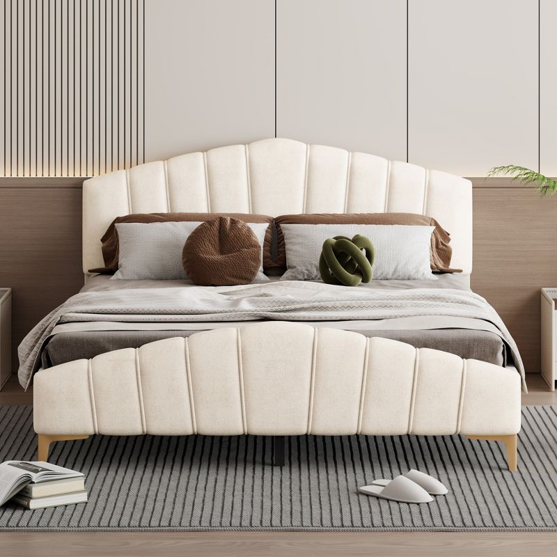 Queen Size Velvet Platform Bed with Stylish Stripe Decorated Bedboard and Elegant Metal Leg - ModernLuxe, 2 of 13