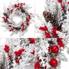 Snow Flocked Christmas Wreath, Apples Pine Cones Berries, Holiday Front Door Indoor Outdoor Winter Decor - 3 of 4