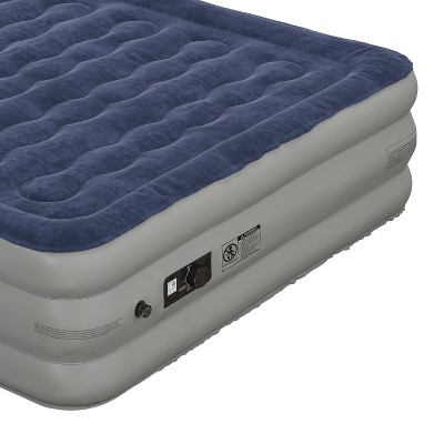 Queen Size Navy and Gray Raised Air Mattress with Built-in Pump