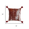 HomeRoots 18" Red And Silver Abstract Geometric Viscose Throw Pillow Cover with Tassels - 3 of 4