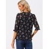INSPIRE CHIC Women's Round Neck Ruffle 3/4 Sleeve Floral Print Chiffon Blouse - 4 of 4