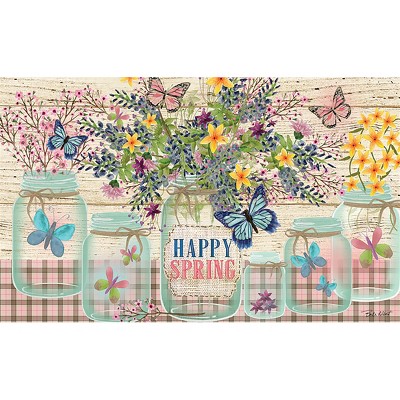 Happy Spring Mason Jar Floral Doormat Indoor Outdoor 30" x 18" Briarwood Lane
