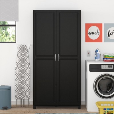 Black Laminated Freestanding Utility Storage Cabinet with Adjustable Shelving