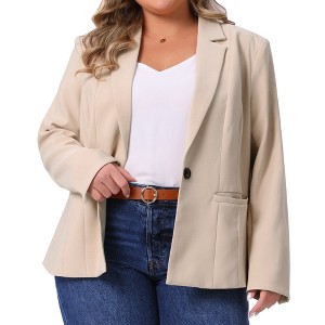Agnes Orinda Women's Plus Size Long Sleeve Button Open Front Business Blazer with Pockets - 1 of 4
