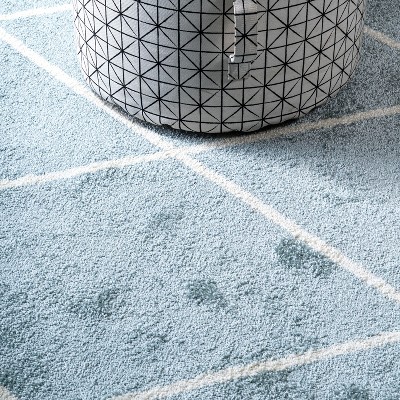 Light Blue and White Diamond Trellis Synthetic Area Rug - 2x10 Feet