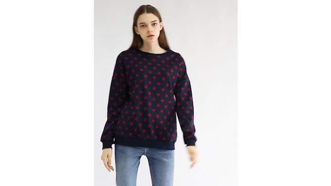Allegra K Women's Fall Winter Long Sleeve Polka Dots Knitted Pullover Tops, 2 of 8, play video