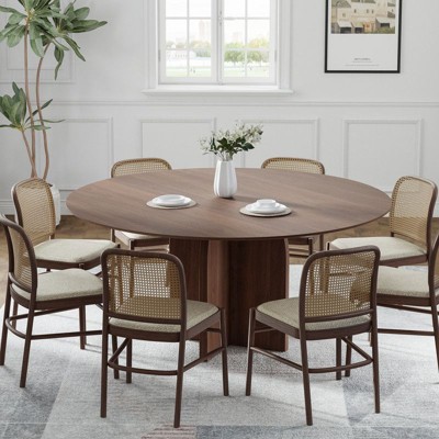 PexFix 59" x 59" Solid Wood Round Dining Table with Walnut Finish and Elegant Arched Legs for Modern Dining Rooms & Kitchens
