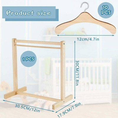 Etokfoks 11 Pcs Doll Garment Rack Set with Wooden Clothes Hangers Fits 18 Inch Doll Clothes Mini Wardrobe Accessory for Dollhouse — фото 2