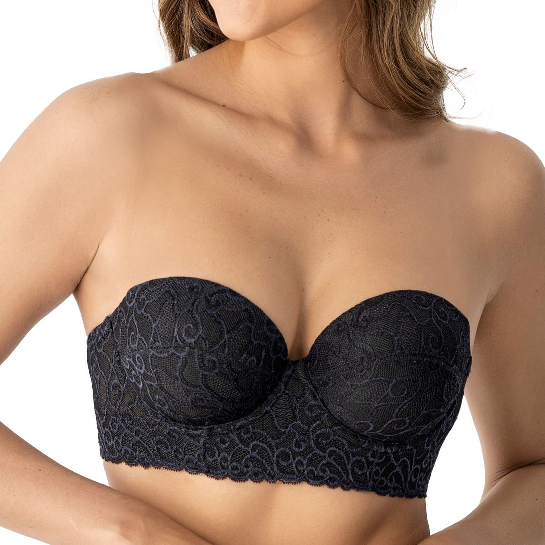 LeSensuel Laced Balconette Push-Up Strapless Bra Wide Underbust Band Womens Bras - Black 38B