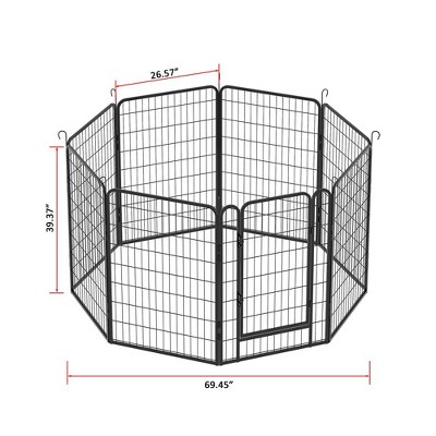 8 Panels Black Heavy Duty Metal Pet Playpen with Door