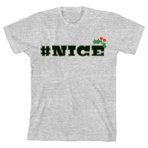 Santa s Favorite Hashtag Nice Crew Neck Short Sleeve Athletic Heather Youth T shirt XS