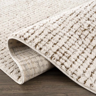 Keita Cream and Brown High Pile Polyester Rug, 5'3" x 7'