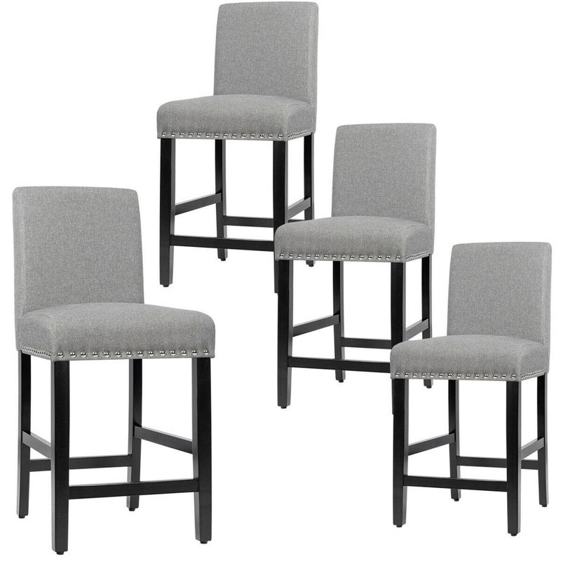 Tangkula 4PCS Upholstered Counter Stools Bar Stool Home Kitchen w/ Wooden Legs Grey, 2 of 9