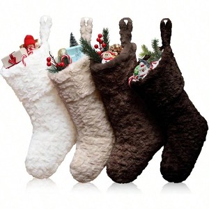 Neutral Stockings 4 Pcs 21 Inch Large Plush Faux Rustic Farmhouse Xmas Stockings Bulk Personalized with Name Tags Modern Brown - 1 of 4