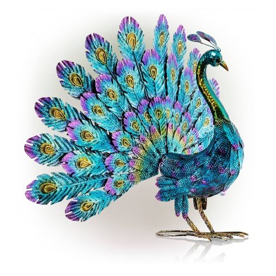 22" Metal Feather Spread Peacock Outdoor Decor Statue - Alpine Corporation