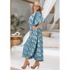 HAPPY BAY Women's Summer Batik Caftan Long Loungewear Dashiki House Dress with Pockets Sleepwear for Women Nightgown 1X-2X Blue, Floral - 4 of 4