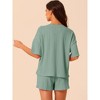 cheibear Women's Lounge Outfits Casual Round Neck Shorts Sleeves Ribbed Tops with Shorts Pajama Sets - 4 of 4