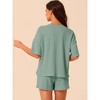 cheibear Women's Lounge Outfits Casual Round Neck Shorts Sleeves Ribbed Tops with Shorts Pajama Sets - image 4 of 4