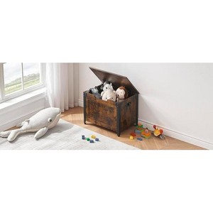 Storage Bench with Seat-60 cm Shoe Bench with 2 Safety Hinges,  High-Capacity Chest for Entryway, Living Room, Bedroom, Hallway,brown - 1 of 4