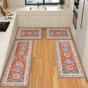 Boho Floral 4-Piece Kitchen Rug Set – Non-Skid, Washable Runner & Mats, Farmhouse Style - 1 of 4