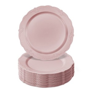 Silver Spoons Elegant Disposable Plastic Plates for Party, Heavy Duty Pink Disposable Plate Set (10 PC) - Vintage - 1 of 4