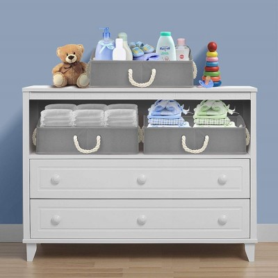 Gray Fabric Collapsible Under Bed Storage Box with Rope Handles