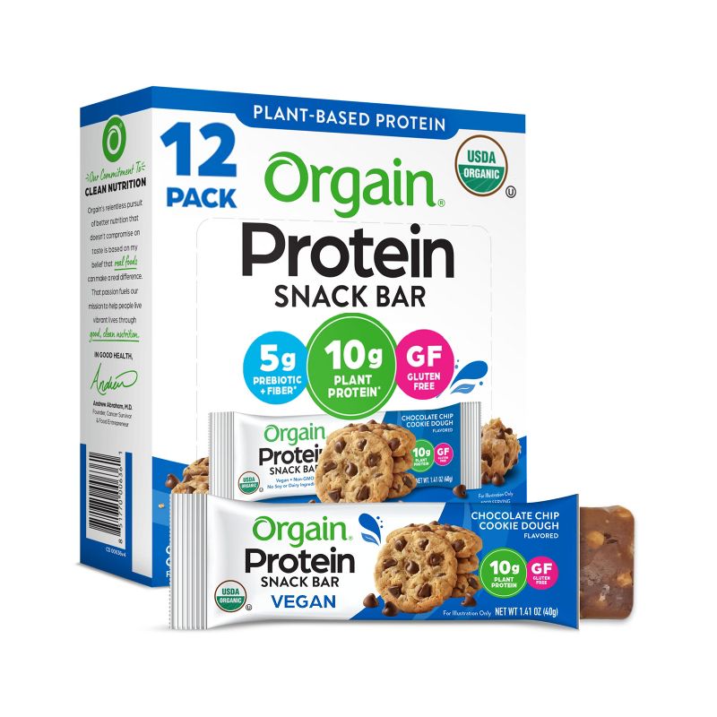 Orgain Organic Vegan Protein Bar - Chocolate Chip Cookie Dough - 12ct, 1 of 7