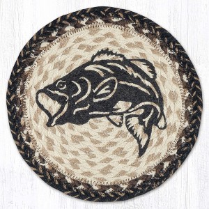 Earth Rugs Big Mouth Bass Printed Round Jute Trivet 10"x10" Rustic Hot Pad - 1 of 3