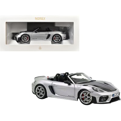 2023 Porsche 718 Spyder RS Weissach Pack GT Silver Metallic with Carbon Hood 1/18 Diecast Model Car by Norev