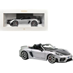 2023 Porsche 718 Spyder RS Weissach Pack GT Silver Metallic with Carbon Hood 1/18 Diecast Model Car by Norev - 1 of 4