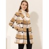 Allegra K Women's Notched Lapel Double Breasted Winter Plaids Overcoat - 3 of 4