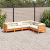 vidaXL 6 Piece Patio Sofa Set with Cushions Solid Wood Pine - Wax Brown - 3 of 4