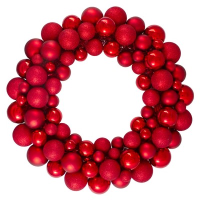 Northlight Red Hot 3-finish Shatterproof Ball Christmas Wreath, 24-inch ...