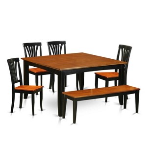 HomeStock 6-Piece Square Black & Cherry Finish Solid Wood Top dining Table with 1-Bench and 4-Chairs - 1 of 4
