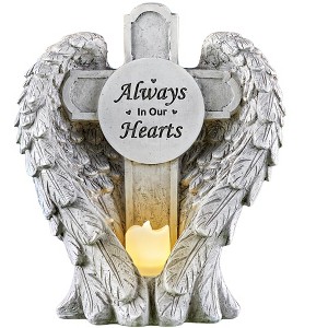 Collections Etc Solar Powered Always in our Hearts Cross with Angel Wings Garden Statue - 1 of 2