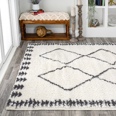 Calvia Reversible Black Diamond Shag Round Rug - 5ft