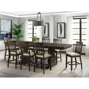 9pc Stanford Counter Height Dining Set with Slat Back Chairs Toasted Walnut - Picket House Furnishings, Brown