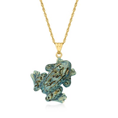 Ross-Simons Italian Green Enamel Frog Pendant Necklace in 18kt Gold Over Sterling Size