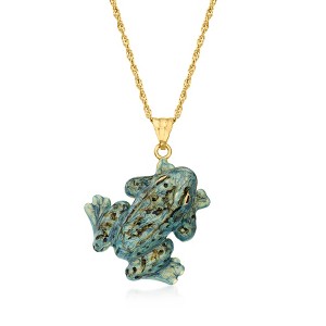 Ross-Simons Italian Green Enamel Frog Pendant Necklace in 18kt Gold Over Sterling Size - 1 of 4