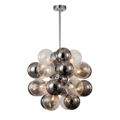 LLHZSY 12-Light Modern Globe Glass Kitchen Island Pendant Sputnik Chandelier with Black Smoke Glass Globe - W24"