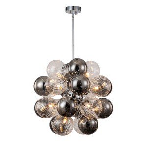 LLHZSY 12-Light Modern Globe Glass Kitchen Island Pendant Sputnik Chandelier with Black Smoke Glass Globe - W24" - 1 of 4