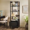 Vynxaria Transitional Narrow Bookshelf 4 Open Shelves, Bottom Reeded Drawer, Warp-Resistant MDF/Laminate, Black, for Home Office/Living Space - 2 of 4