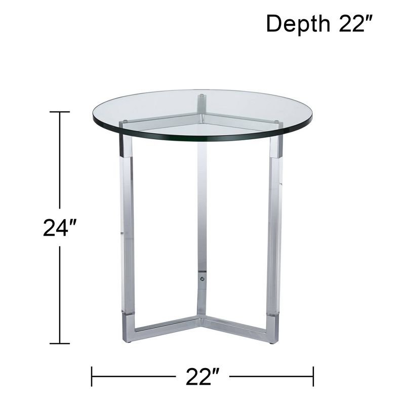 Studio 55D Modern Acrylic Chrome Round Accent Side End Table 22" Wide Clear Silver Tempered Glass Top for Living Room Home House, 4 of 9