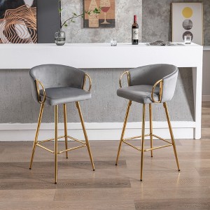 SKRAN 30 Inch Velvet Upholstered Bar Stools Set of 2 Counter Height Bar Chairs With Gold Legs and Chrome Footrest For Dining Room, Pub - 1 of 4