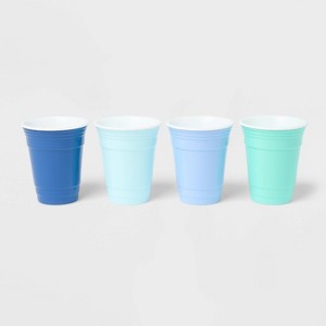 4pk 16 fl oz Reusable Tumblers Blue Tone - Sun Squad™ - 1 of 4